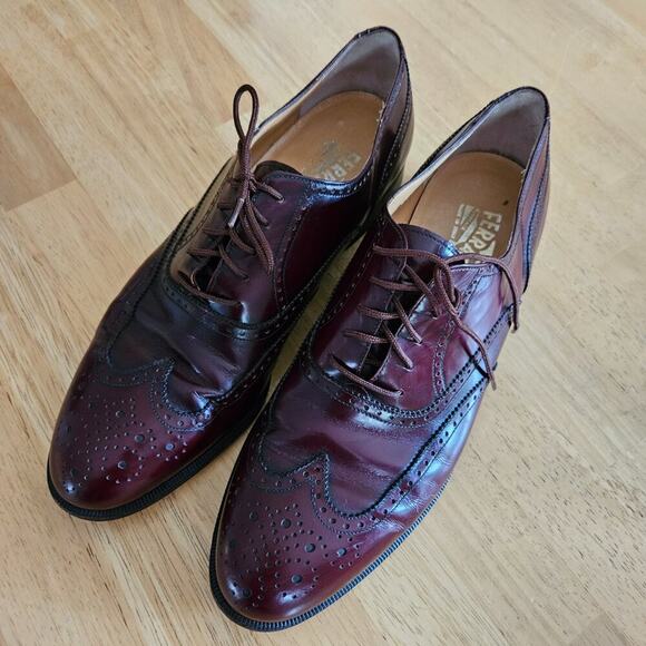 Salvatore Ferragamo VTG Dress Shoe Oxford Formal Cap Toe 9D Bordeaux Brown - Picture 1 of 11